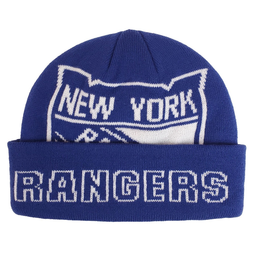 New York Rangers Mitchell & Ness NHL Cuff Knit Beanie Hat Cap Blue White NWT